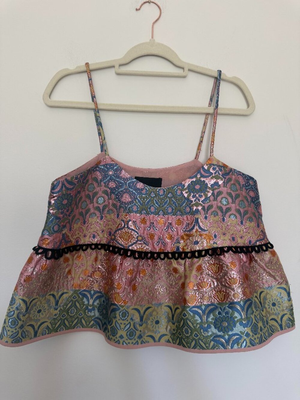 Cynthia Rowley Brocade Patchwork Crop Tank Top Festival Boho Pink Blue - Medium